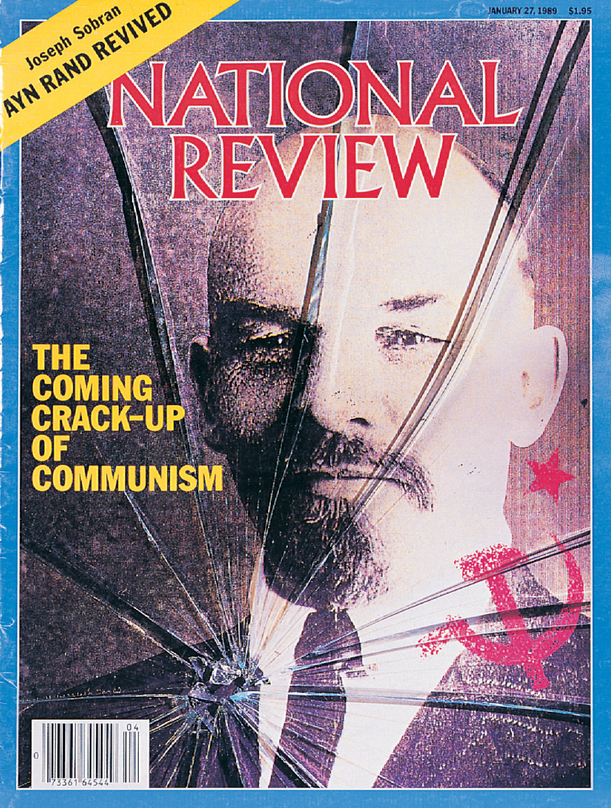 The cover of the National Review magazine shows a portrait of Nikolai Lenin with cracks in it. A headline: The Coming Crack-up of Communism.
