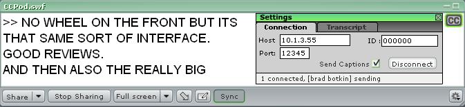 screen shot of connection tab in the settings dialog