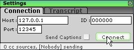 screen shot of connection tab in the settings dialog