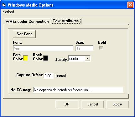 Output: Windows Media Text Parameters.