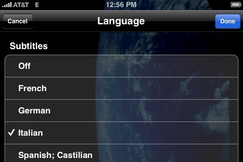 iPhone subtitle menu