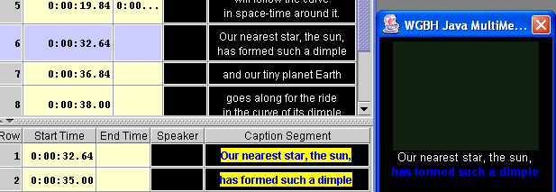 segmented caption region of caption table