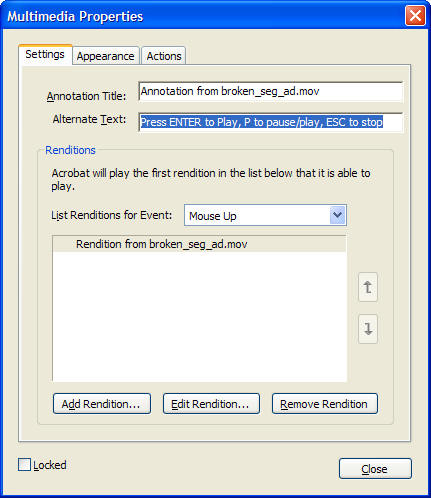 The Multimedia Properties dialog box.