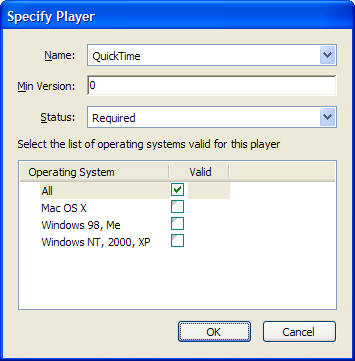 The Specify Player dialog box.