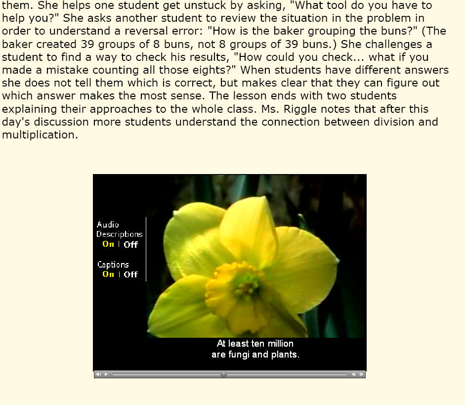 A QuickTime movie with caption and audio-description controls embedded in a PDF e-book.