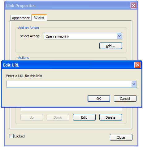 The Edit URL dialog, showing a blank text-edit field.