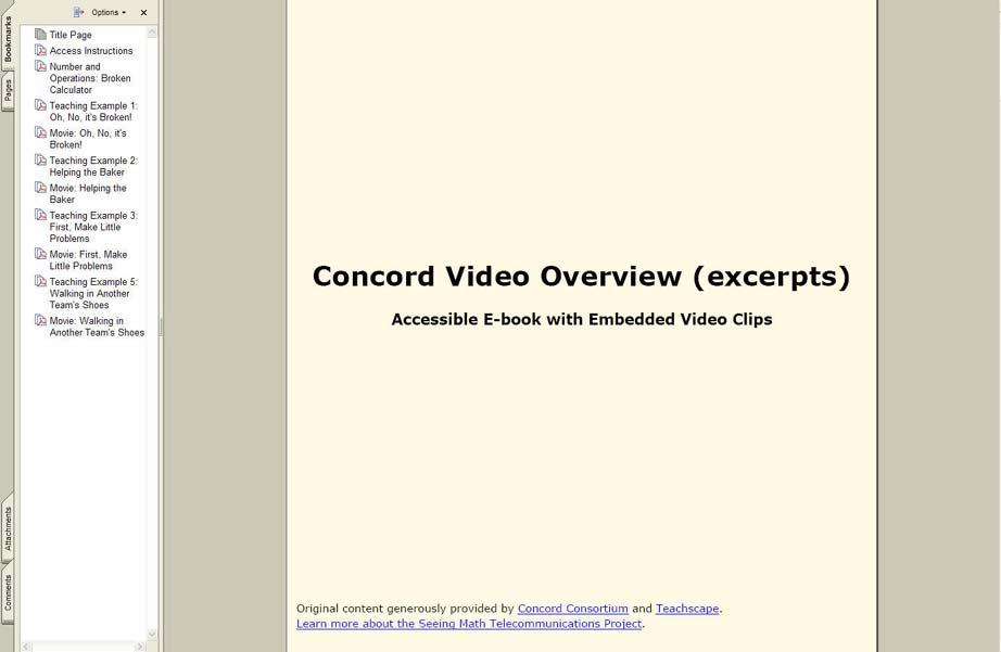 A PDF e-book with links to the embedded movies visible in the bookmark pane.