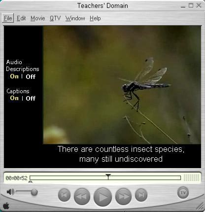A QuickTime movie with buttons for captions and audio descriptions.