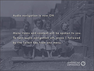 Audio navigation is now on.  Menu items and content will be spoken to you.  To turn audio navigation off, press 1 followed by the Select key from any menu.