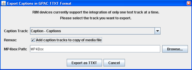 TTXT export dialog