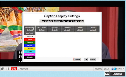 The TextStreamer caption-settings window.